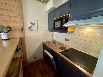 Cuisine ou kitchenette dans l'établissement Cozy 1 Bedroom - Arc 1950 - Hameau du Glacier