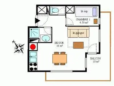Plan de l'établissement Aussois : Appartement 4 pers, 28m², balcon vue montagne - FR-1-508B-55