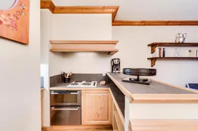 Cuisine ou kitchenette dans l'établissement Résidence Coeur De Val - Studio Vieux Village MAE-3403