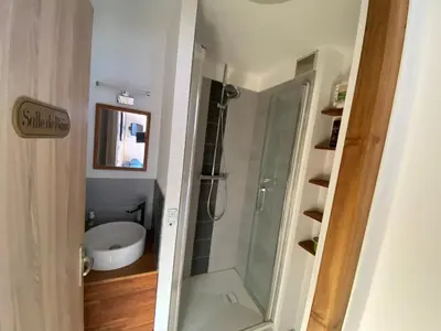 Salle de bains dans l'établissement Appartement vue imprenable Résidence Croix du Sud