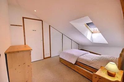 Un ou plusieurs lits dans un hébergement de l'établissement Résidence Presles - Appartement de charme 4 pièces 8 personnes à Vallandry dans un quartier calme et proche des pistes MAE-7203