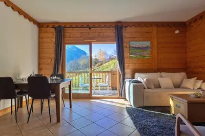 Coin salon dans l'établissement Bouquetin Spacieux 2 pièces vue montagne vue Montagne, Spa & Terrasse