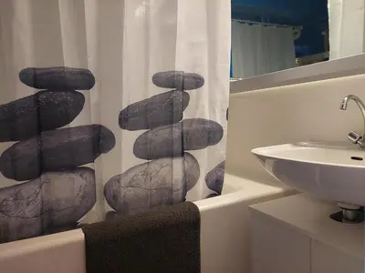 Salle de bains dans l'établissement Studio mezzanine avec balcon, proche pistes, Wifi inclus - FR-1-346-591
