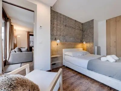 Un ou plusieurs lits dans un hébergement de l'établissement Appartement lumineux 5 pers au pied des pistes avec parking couvert - FR-1-862-39