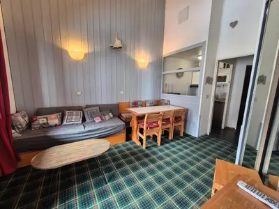 Coin salon dans l'établissement Tignes Val Claret - Confort 2 pièces, 6 pers., animaux admis - FR-1-502-617