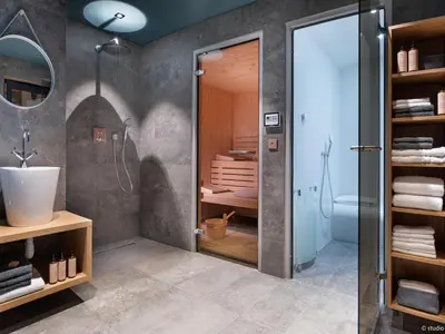 Salle de bains dans l'établissement Chalet de luxe aux Arcs 1800 avec piscine intérieure et home cinéma - FR-1-866-7