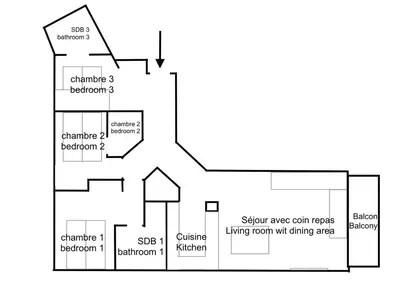 Plan de l'établissement Appartement spacieux aux pieds des pistes avec parking couvert - FR-1-862-18