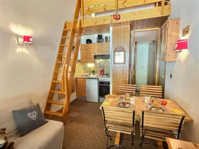 Cuisine ou kitchenette dans l'établissement Studio mezzanine à Val d'Isère pour 3 pers. avec animaux & parking couvert - FR-1-411-1019