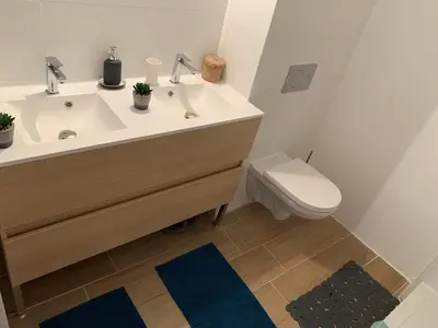 Salle de bains dans l'établissement Chalet 7 pers vue montagne Paradiski Les Arcs
