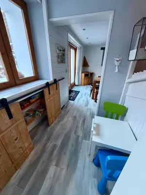 Cuisine ou kitchenette dans l'établissement Gîtes du Jétaimond