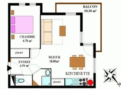 Plan de l'établissement Appartement Confortable à Aussois pour 4 avec Balcon et Parking - FR-1-508B-62