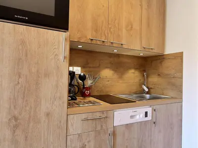 Cuisine ou kitchenette dans l'établissement Splendide appartement rénové 2 pièces au pied des pistes - FR-1-455-90