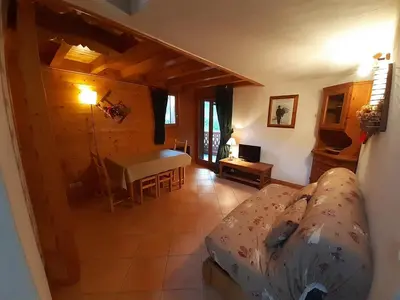 Coin salon dans l'établissement Agréable T2 Montagne Pralognan 4pers - FR-1-464-4