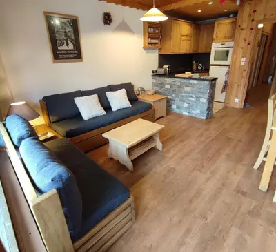 Cuisine ou kitchenette dans l'établissement Appartement au lac ski aux pieds