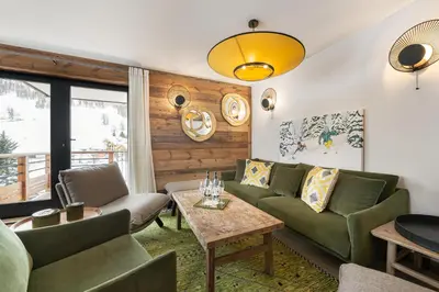 Coin salon dans l'établissement Appartement Ourson - LES CHALETS COVAREL