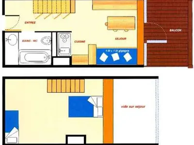 Plan de l'établissement Duplex 5 personnes proche pistes et commerces, balcon sud-ouest - Arc 1800 - FR-1-411-197