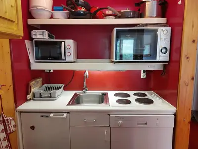 Cuisine ou kitchenette dans l'établissement Appartement cosy 2 pièces pour 5 pers. au pied des pistes - FR-1-411-564