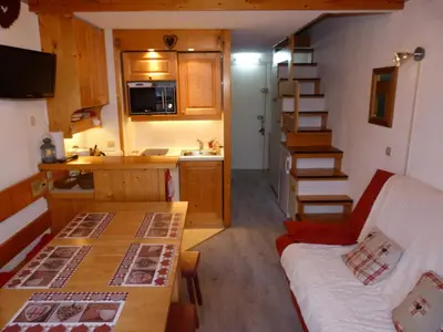Cuisine ou kitchenette dans l'établissement 2 pièces duplex pour 5 pers, Arc 1800. Balcon, wifi inclus. - FR-1-411-132