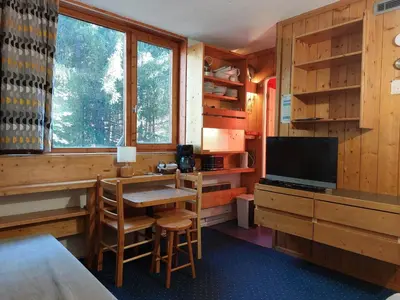 Télévision ou salle de divertissement dans l'établissement Studio 2 personnes, animaux admis, wifi inclus, proche pistes, Arc 1800 - FR-1-411-270