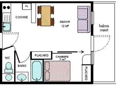Plan de l'établissement Appartement cosy 4 pers au pied des pistes, balcon et Wifi - FR-1-508-128