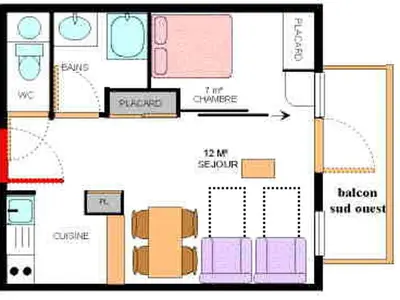 Plan de l'établissement Appartement 4 pers au pied des pistes avec Wifi - FR-1-508-170