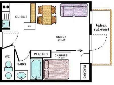 Plan de l'établissement Appartement cosy 4 pers, pied des pistes, balcon, parking, WiFi - FR-1-508-192