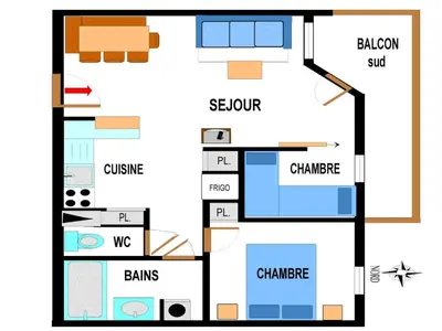 Plan de l'établissement Appartement spacieux 6 pers. au pied des pistes avec parking et WIFI - FR-1-508-34