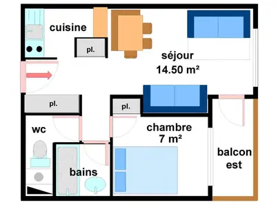 Plan de l'établissement Appartement confortable à Val Cenis Lanslebourg, 300m des pistes, 5 personnes, balcon, casier à skis - FR-1-508-40