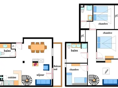 Plan de l'établissement Spacieux duplex 10 pers à Lanslebourg avec cheminée, WIFI, 4 chambres - FR-1-508-43