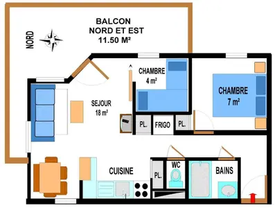 Plan de l'établissement Appartement spacieux 6 pers au pied des pistes avec balcon et parking - FR-1-508-49