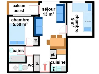 Plan de l'établissement Appartement à Lanslebourg, 7 pers, près des pistes - FR-1-508-98