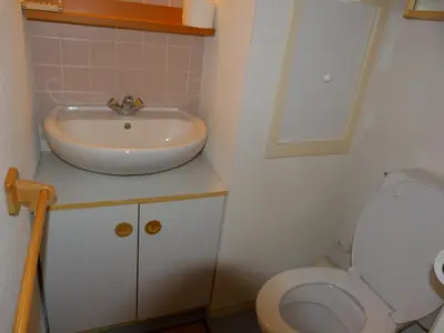 Salle de bains dans l'établissement Duplex 2 pièces skis aux pieds, animaux admis, Arc 1800 - FR-1-411-171