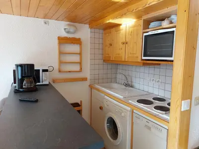 Cuisine ou kitchenette dans l'établissement Duplex 4 pièces, 10 pers., animaux admis, Wi-Fi, Les Arcs 1800 - FR-1-411-363