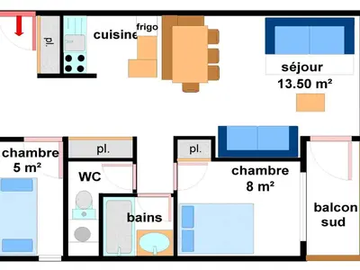 Plan de l'établissement Appartement cosy 7 pers à 300m des pistes à Lanslebourg - FR-1-508-10