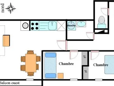 Plan de l'établissement Appartement 6 pers, centre village, proche pistes, 52m², balcon, WIFI, casier à skis, draps inclus - FR-1-508-12