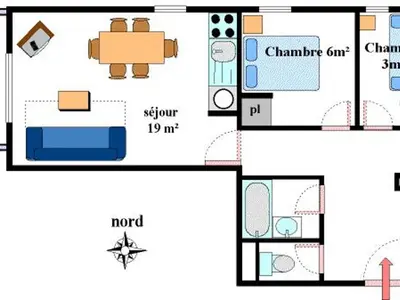 Plan de l'établissement Appartement pour 6 au centre de Lanslevillard, proche des pistes avec balcon et WIFI - FR-1-508-15