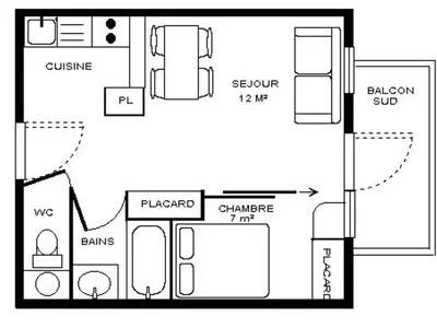 Plan de l'établissement Appartement cosy 4 pers au pied des pistes avec wifi, balcon et casier à ski - FR-1-508-18