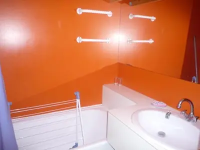 Salle de bains dans l'établissement Studio 4 pers Arc 1800, animaux admis, proche pistes - FR-1-411-642