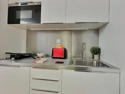 Cuisine ou kitchenette dans l'établissement Charmant studio cabine Sud rénové, proche pistes, 4 pers - FR-1-411-555