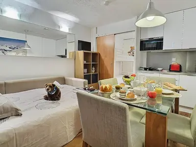 Cuisine ou kitchenette dans l'établissement Charmant studio cabine Sud rénové, proche pistes, 4 pers - FR-1-411-555