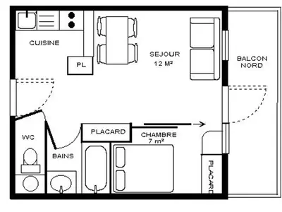 Plan de l'établissement Appartement cosy 4 pers, balcon, draps fournis, casier à ski, Wifi, pied des pistes - FR-1-508-162