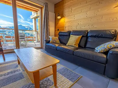 Coin salon dans l'établissement Confort moderne 2 chambres + coin montagne, 6 pers, proche pistes - FR-1-352-61