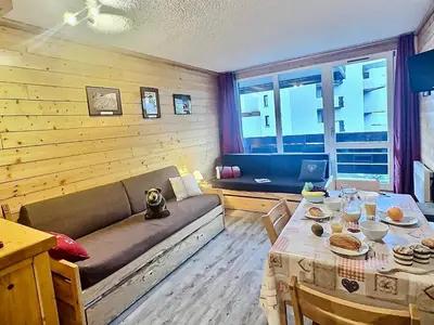 Coin salon dans l'établissement Studio charmant à Tignes - 4 pers. et animaux admis - FR-1-411-462