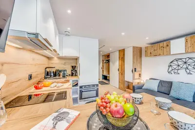 Cuisine ou kitchenette dans l'établissement Résidence Palafour - Studio chaleureux, terrasse vue lac MAE-3398