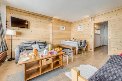 Télévision ou salle de divertissement dans l'établissement Résidence Bec Rouge - Appartement rénové 3, ski au pied, vue lac MAE-3464