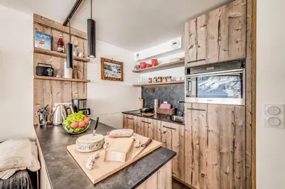 Cuisine ou kitchenette dans l'établissement Résidence Palafour - Studio 4 rénové, soigné, confortable - balcon vue lac MAE-3675