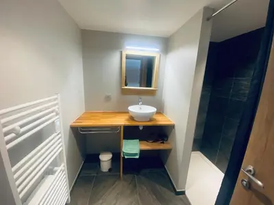 Salle de bains dans l'établissement Appartement agréable centre de Lanslebourg