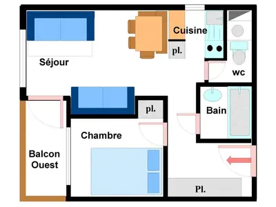 Plan de l'établissement Appartement chaleureux à 300m des pistes, 5 personnes, balcon, draps, parking - FR-1-508-228