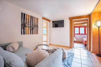 Télévision ou salle de divertissement dans l'établissement Chalet Solize - Terrasse avec superbe vue - Sauna