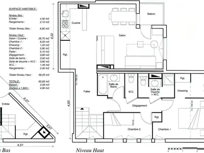 Plan de l'établissement Grand duplex 6/7 personnes proche pistes à Belle Plagne - FR-1-455-181